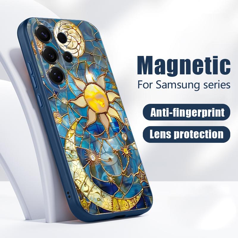 Винтажный Чехол в Европейском Стиле Для Samsung Galaxy S26 Ultra S25 Edge S24 Plus S23 FE S22 A17 A54 A55 A56 A57 5G Магнитный Для Magsafe Матовый Чехол Луна Солнце
