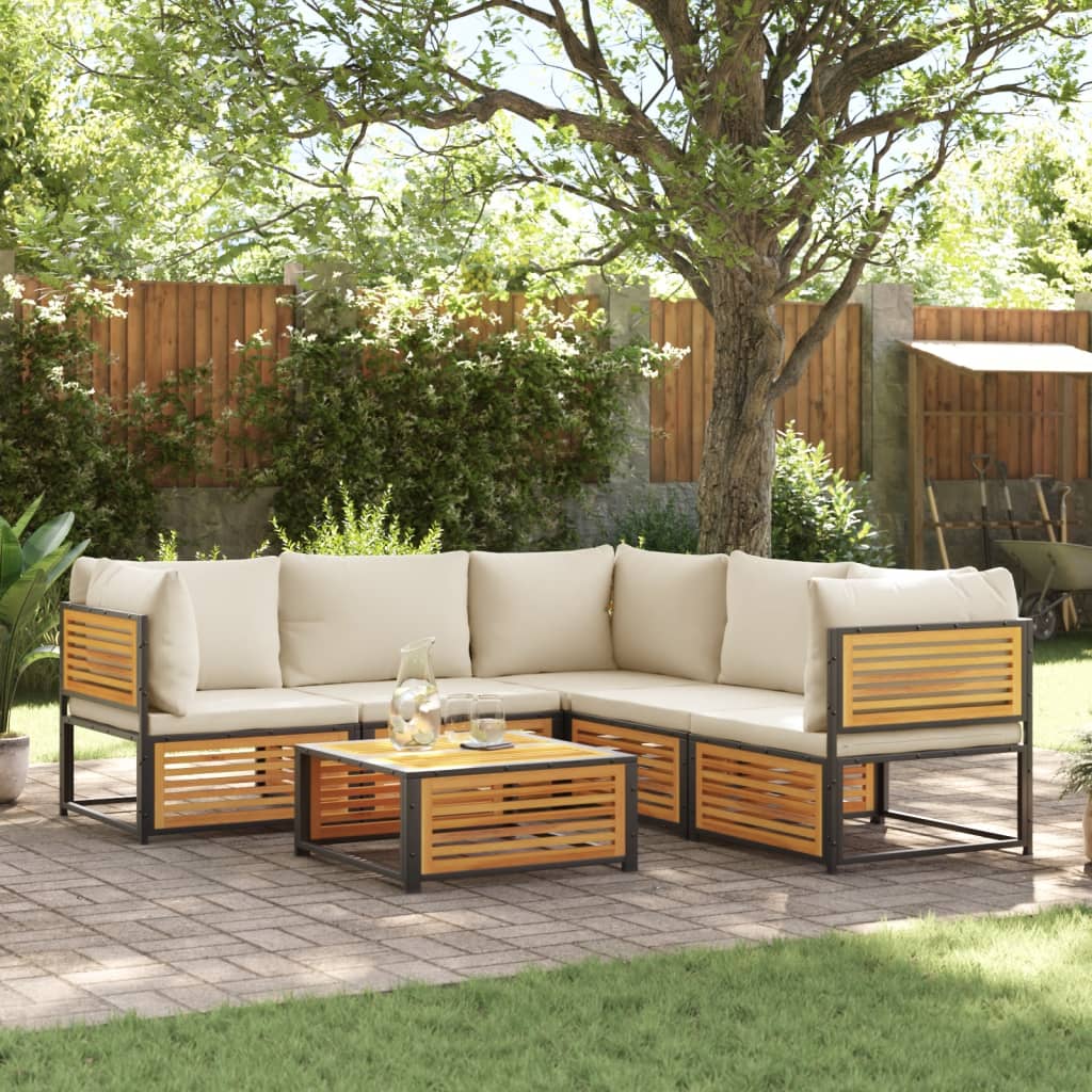 6 Piece Garden Sofa Set with Cushions Solid Acacia Wood