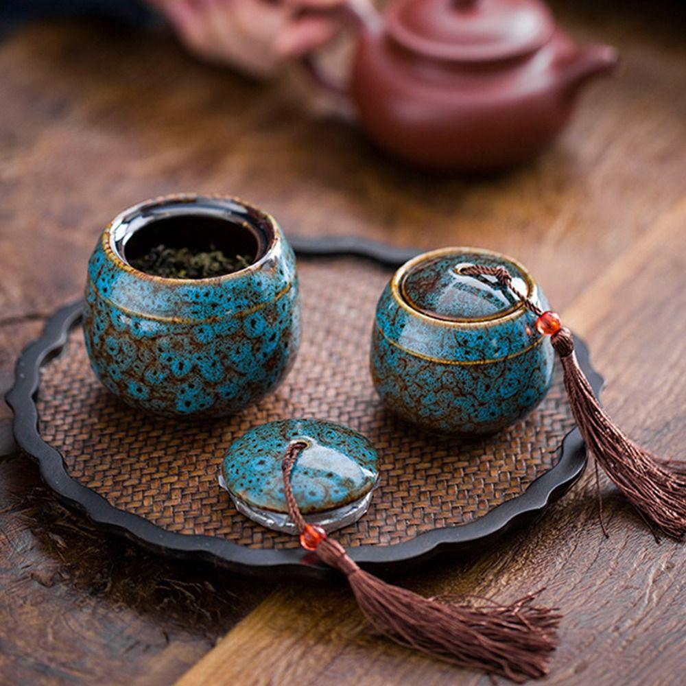 Portable Tea Organize Box Colorful Coffee Canister Chinese Style Sealed Pot Travel