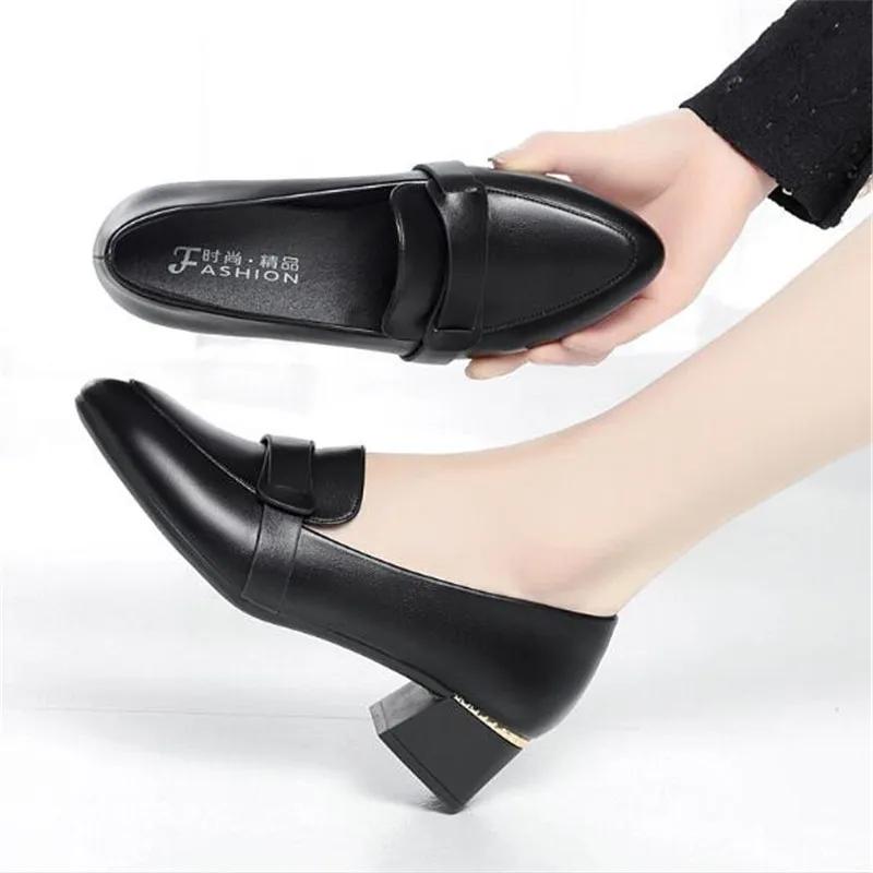 Size 35-41 Deep Mouth Women High Heels Shoes Genuine Leather Shoes Casual Women Pumps Ladies Office Work Shoes Low Heel Loafers