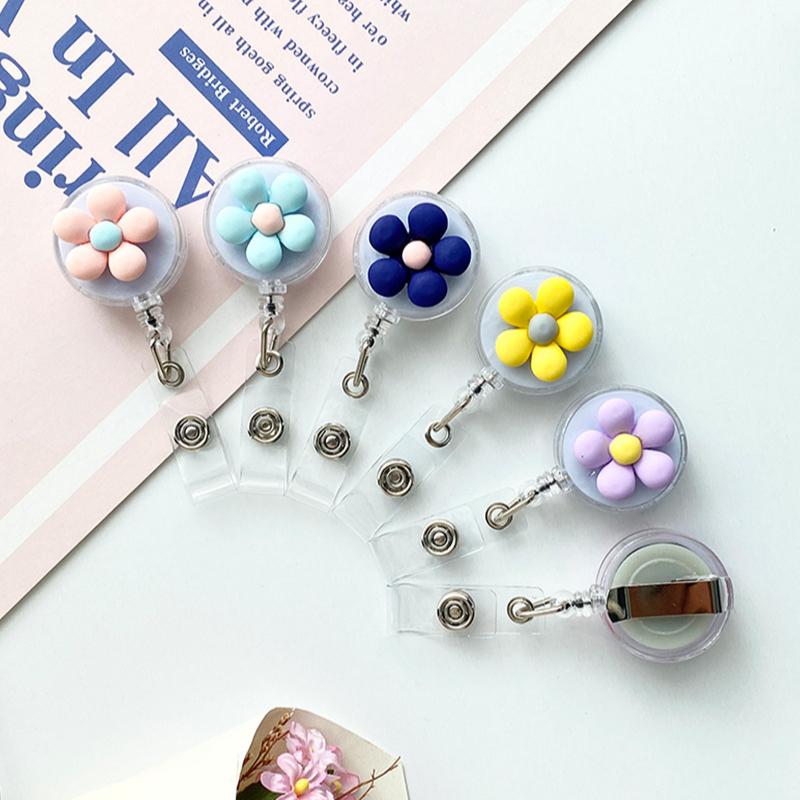 Женский милый цветок выдвижной значок катушка для удостоверения личности шнурок для имени белый воротник держатель для бейджа катушки брелок держатель для карт аксессуары