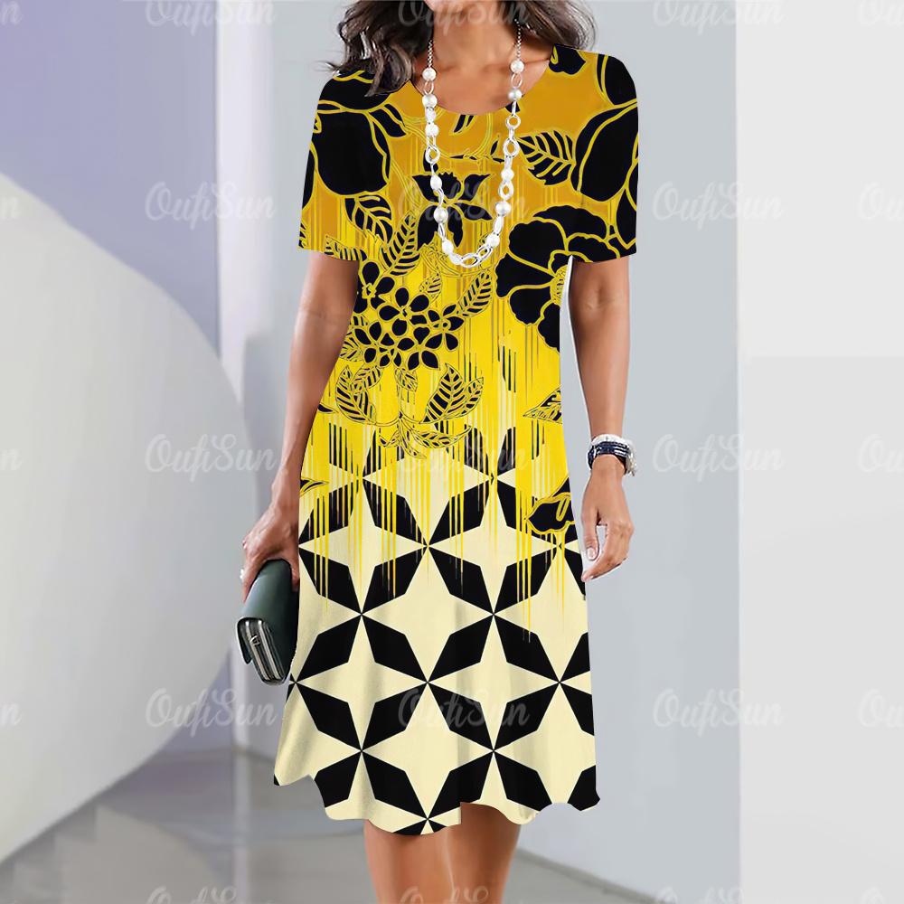 Новые женские платья в стиле бохо, элегантные повседневные платья с круглым вырезом и коротким рукавом, летние платья, модная женская одежда больших размеров, платья