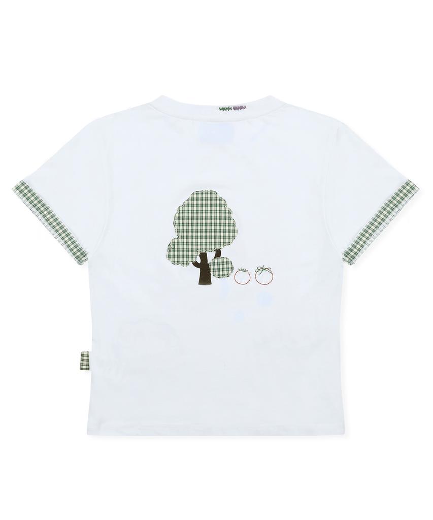 RuNaKi'Hu' Wxt099 Kumo Tomato Check Applique T-Shirt (White)