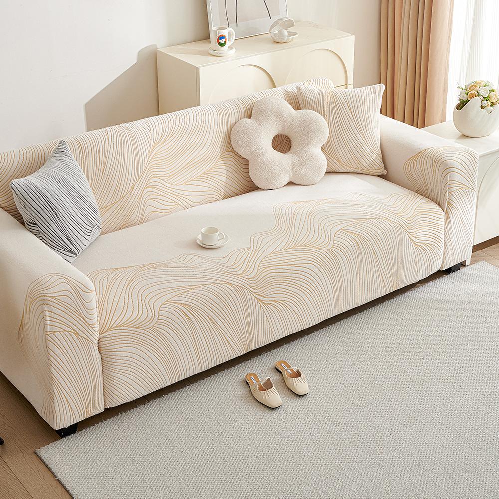 Полосатый жаккардовый бархатный кремовый эластичный чехол для дивана Универсальный чехол для дивана от царапин кошек Все включено Универсальный набор Ткань чехла для осени и зимы
