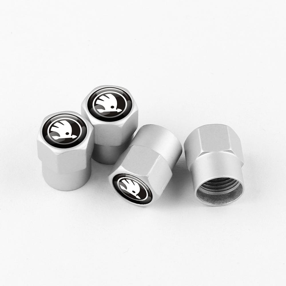BWI5 4pcs Metal Car Wheel Tire Valve Caps Stem Case Covers Accessories For Skoda S Kodiaq Octavia 2 3 Yeti Karoq Rapid Fabia VII A5