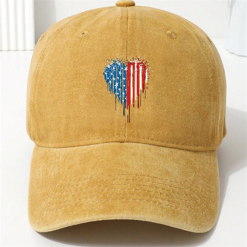 Heart-print baseball cap, American Independence Day flag cap, suitable for holiday parties, stage performances, and company team building