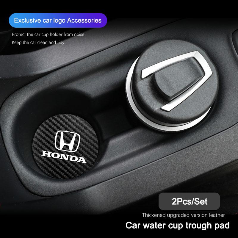 kymcz10 2Pcs Car Water Cup Pad Leather Sound Insulation Mat For Honda Civic Accord Crosstour Spirior Odyssey Avancier UR-V Sienna CR-Z