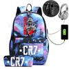 Sports CR7 USB Backpack Women Men An-ti Lock Travel Casual Backpacks Teens Laptop Capacity School Bags With Pencil Case 2pcs