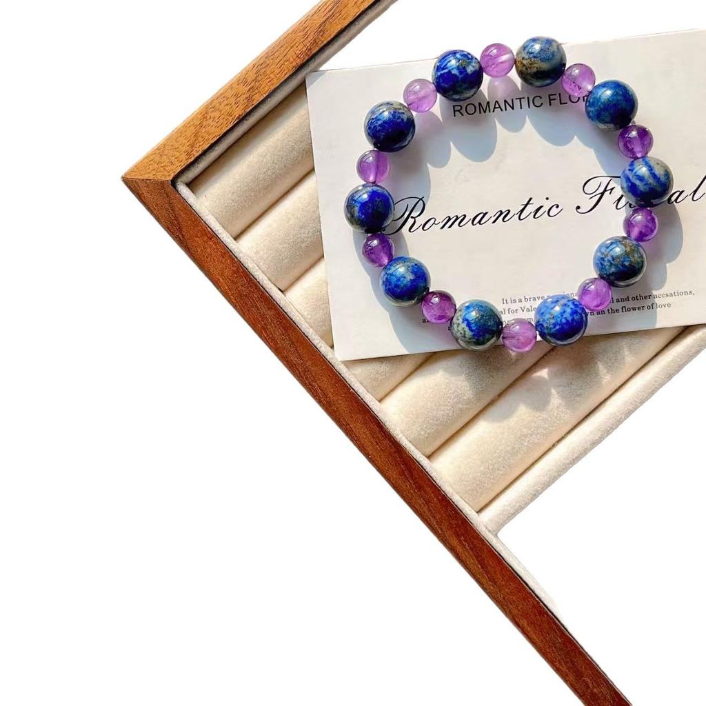 Vintage 12Mm Lapis Lazuli Amethyst Design Sense Contrasting Color Bracelet Bracelet