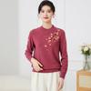 Mom outfit [One Branch Flower] 100% pure wool sweater for women, noble middle-aged, spring outfit, round neck base sweater