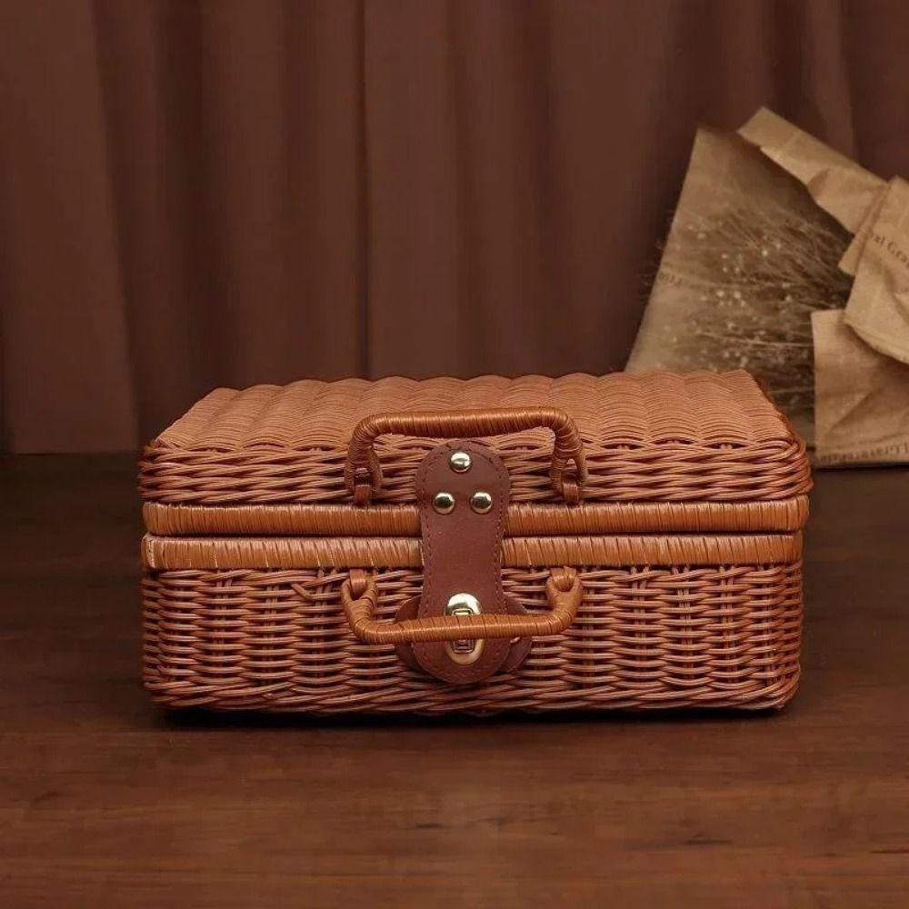 Household Rattan-like Finishing Box Straw Cosmetic Storage Box New Woven Rattan Basket