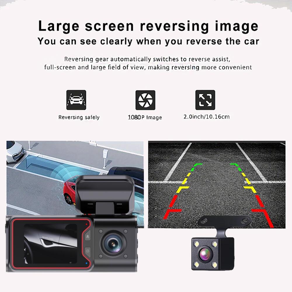 2''IPS Dash Cam 3way Driving Recorder Reversing Image Night Vision Fill-In Light HD 1080P Wide-Angle Dvr Car Charge Black Box
