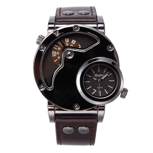 Oulm 9591 Unique Dropshipping Mens Quartz Watch Original Pu Leather Band Water Resist Auto Date Vintage Sports Wristwatch