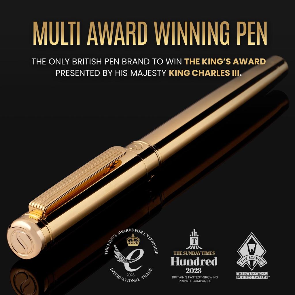 Scriveiner Finest Premium Fountain Pen Attractive Beauty 24K Gold Finish Schmidt 18K Gold Plated Nib Suitable for Men and Women Professional Executive