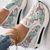 Order A Size Up Platform Wedges Women's Sneakers Floral Embroidery Mesh Sneakers for Women Slip On Casual Comfy Heeled Shoes Woman