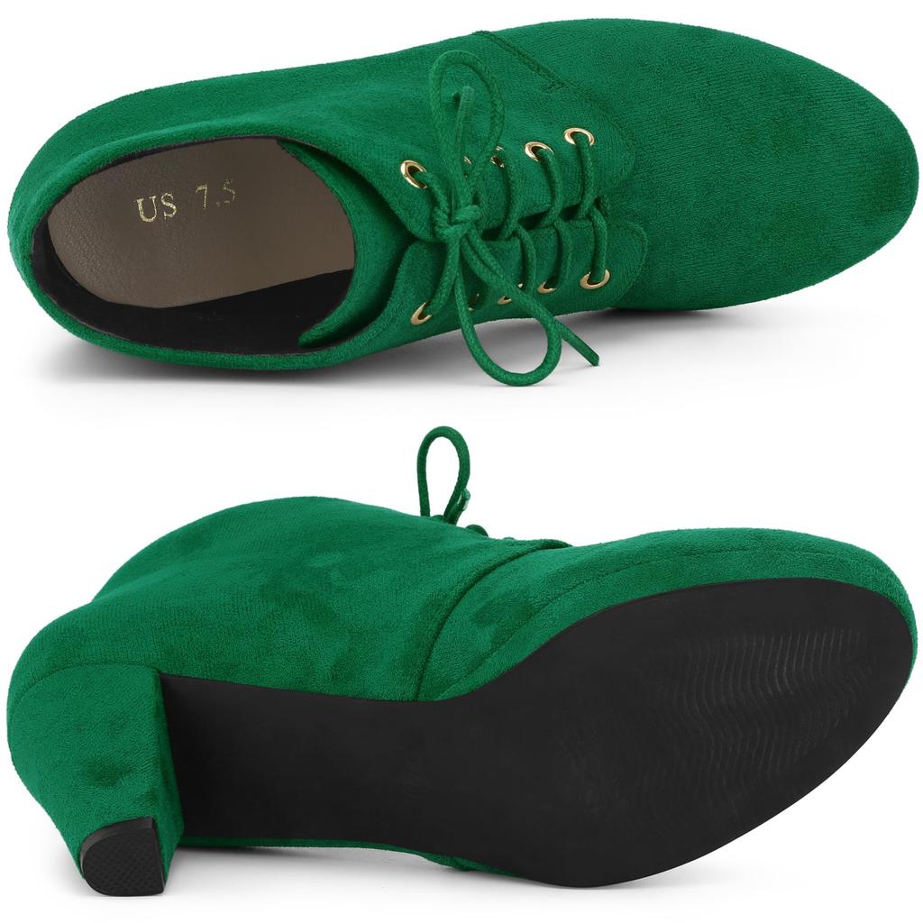Allegra K Women's Lace-Up Platform Block Heel Ankle Boots, Green, Size 25.0cm, Party/Halloween Gift