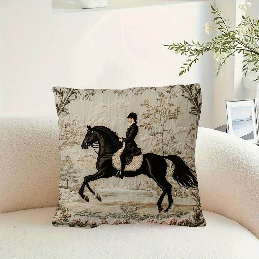 Equestrian Horse Rider Pillow Cover Vintage Tapestry Print Cushion Case For Sofa Bed Couch Elegant English Country Home Decor