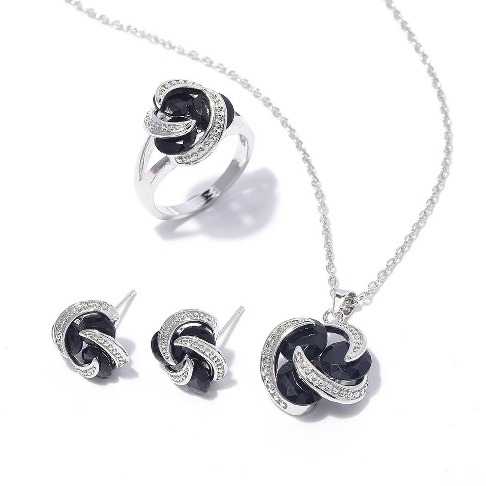 Комплект украшений из розового циркония цвета Ааа, комплект из трех предметов: ожерелье, серьги, кольцо