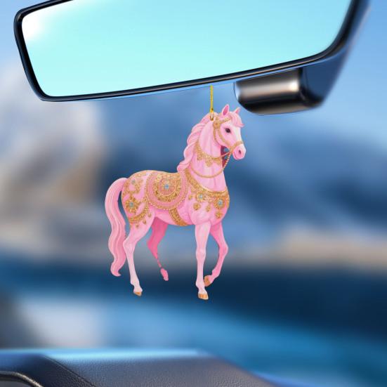 Car Rearview Mirror Charm with Pony Design Cute 2D Flat Acrylic Keychain for Bag And Keys Horse Lover Gift for Girls And Equestrian Fans