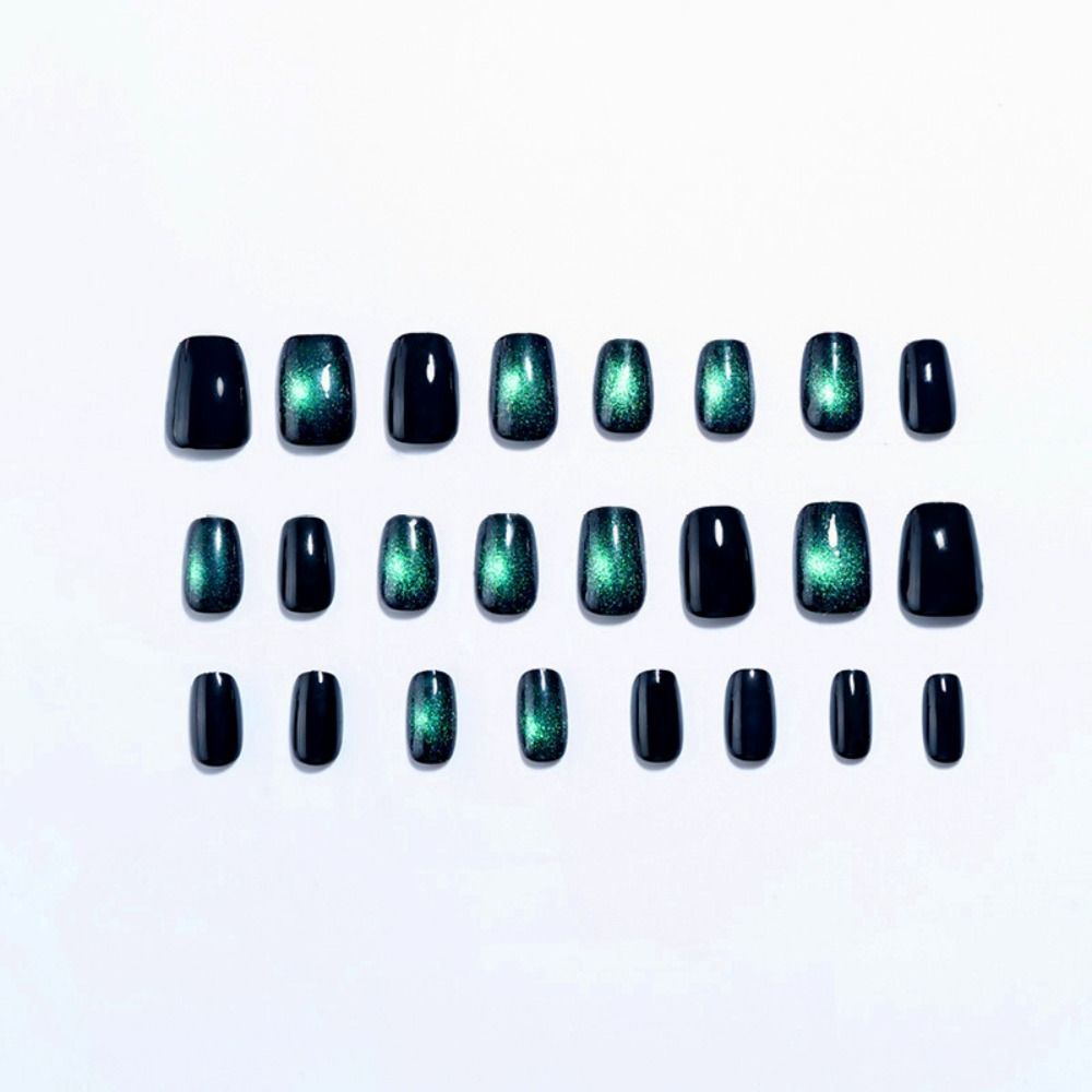 24PCS Cat Eye Press On Nails Short Artficial Nails Reusable Acrylic Nails  DIY Manicure Art