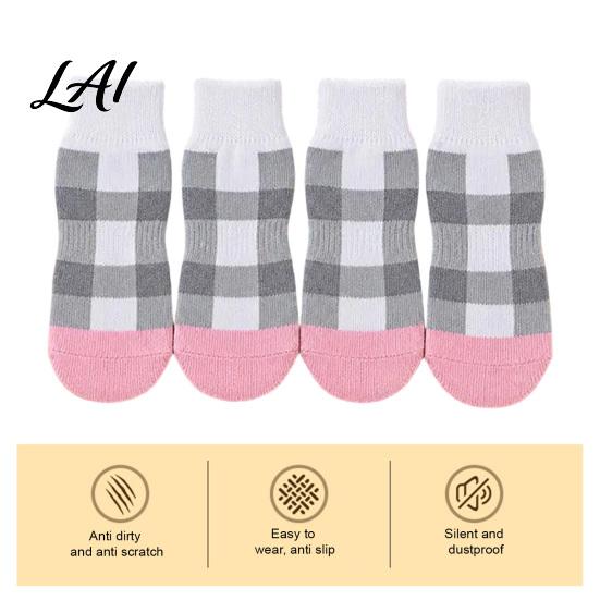 Adjustable Dog Socks for Traction 4Pcs Plaid Socks Anti-Slip Pet Paw Covers with Non-slip Cotton Grips Straps Breathable Ribbed Protectors