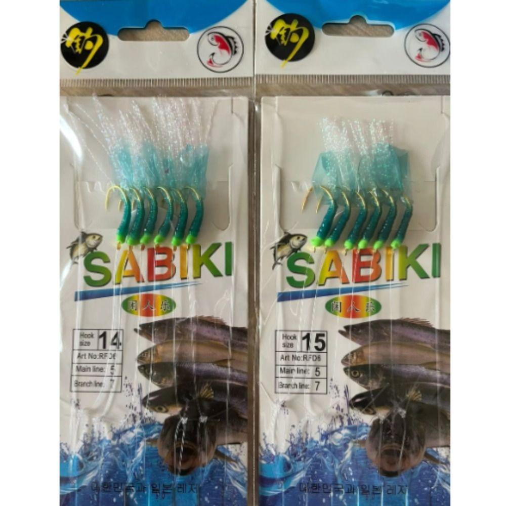 Lures Sabiki Sea Fishing Rigs Golden Golden Tied Hooks Green Rubber Lures  Sea Fishing