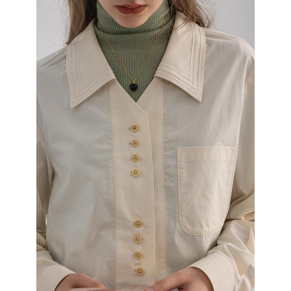 Dailyart Женская приталенная рубашка для офиса с вышивкой "Синяя волна Морская соль"