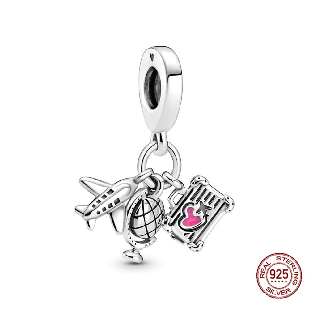 100 %925 Sterling Silver Charms Airplane Globe And Suitcase Bead Fit Fashion Charm Bracelet Making For Women Diy Fashion Jewelry