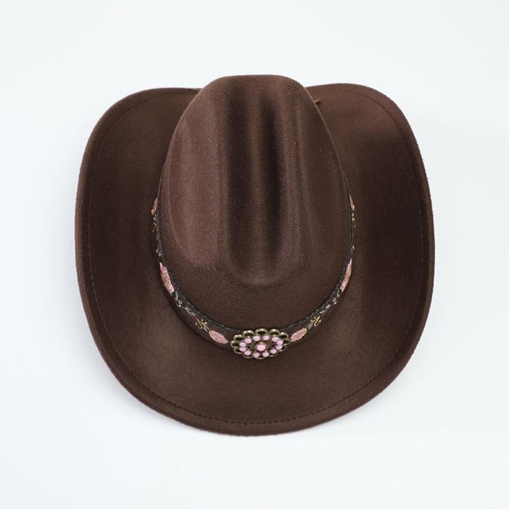 Soft Fedora Hat Floral Embroidery Sun Hat Vintage Felt Western Cowboy Hat Travel Outdoor