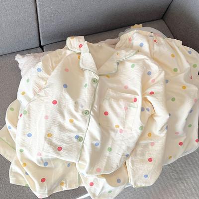 Цветные модные женские пижамы в горошек с отворотом на шее и пуговицами, простые весенние пижамы с длинным рукавом