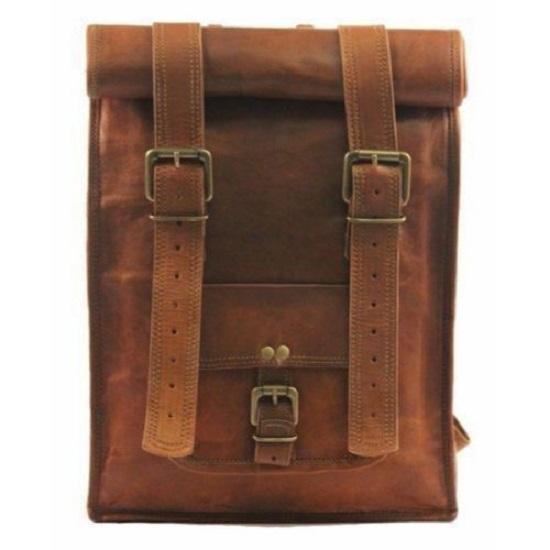 Men's Genuine Goat Leather Large Capacity Travel Laptop Backpack - Brown