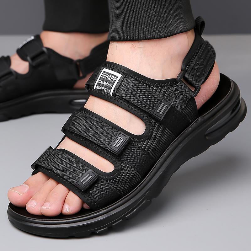 Fashion Men's Summer New 2024 Sandals Men's Leather Beach Shoes Casual Men's Shoes Fashion Slippers Stripe Sandals Rubber Mens Shoes