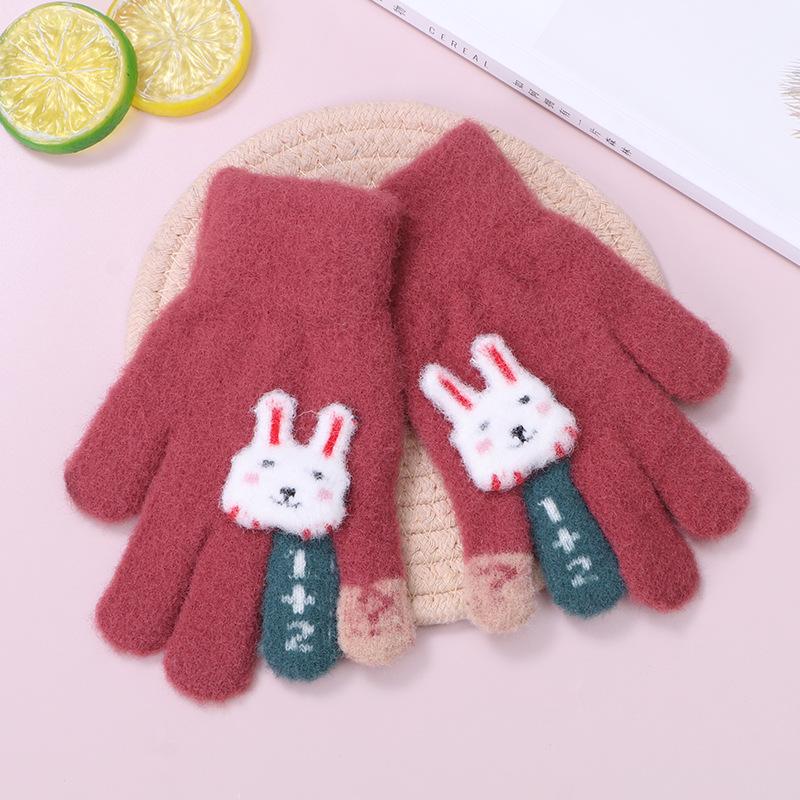 New Outdoor Cold-proof Knitted Warm Children's Gloves Cute Thickened Plush Bunny Finger Gloves