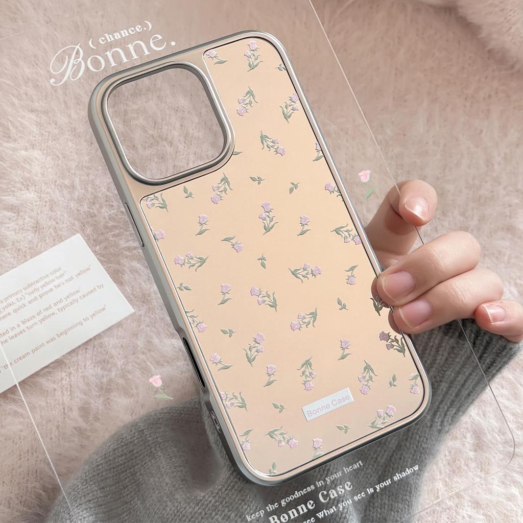 Pink Flowers Suitable for 16 Apple 15pro Max Mobile Phone Case Iphone14 Mirror 13 Electroplating 15 Gentle