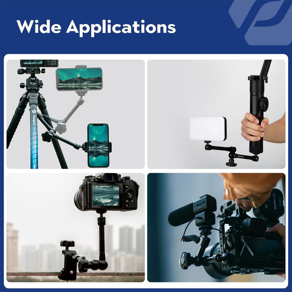 Fotopro 11 Inch Magic Arm with Inch Threaded Screws On Both Ends Adjustable Articulated Magic Arm Super Clamp for LED Monitor and Microphone 1/4