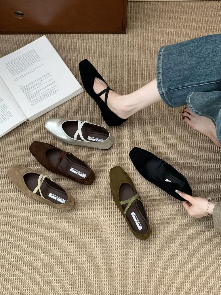Flat Bottom French Small Square Head Suede Light Mouth Single Shoes Women's Spring and Autumn Evening with Skirt Mary Jane Pregnant Women's Grandma Sh