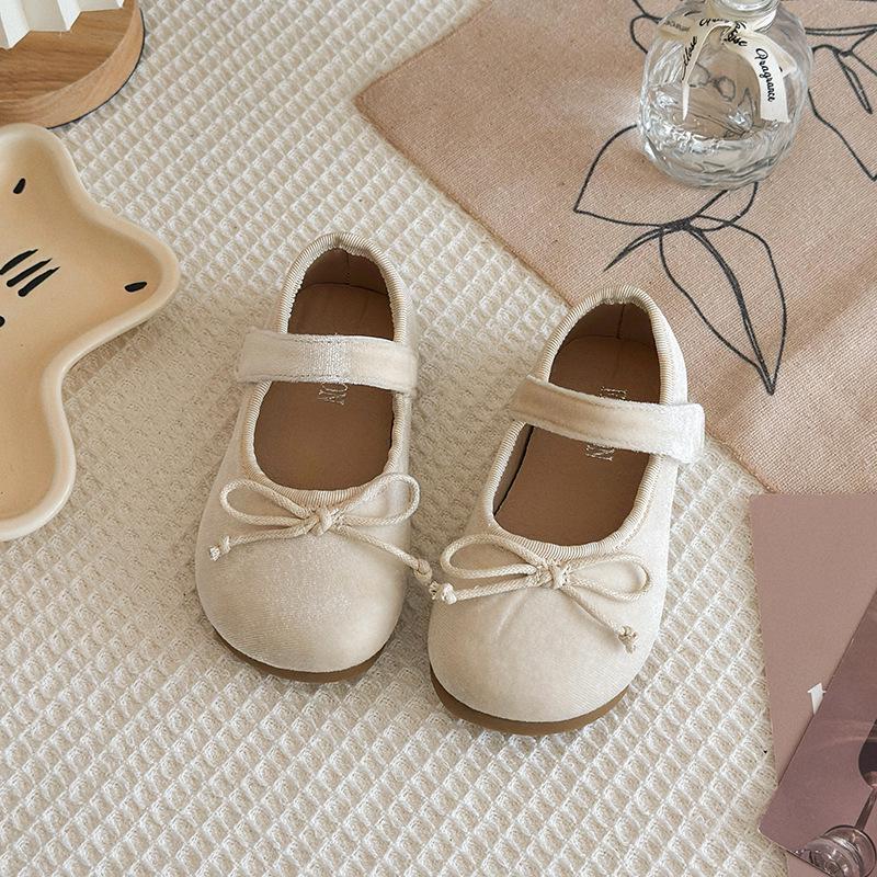 Корейские туфли-принцессы для девочек - Весна/Осень, Бархатные балетки с бантом