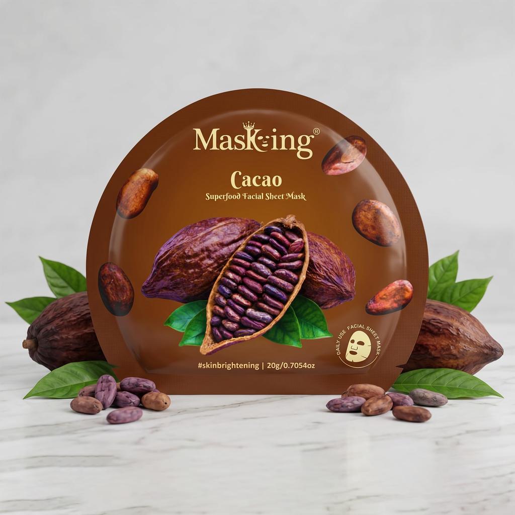 MasKing Superfood Маска для лица тканевая с какао | Сияющая кожа, Осветление и Питание | Глубокое увлажнение | набор масок для лица | женщины | Все типы кожи