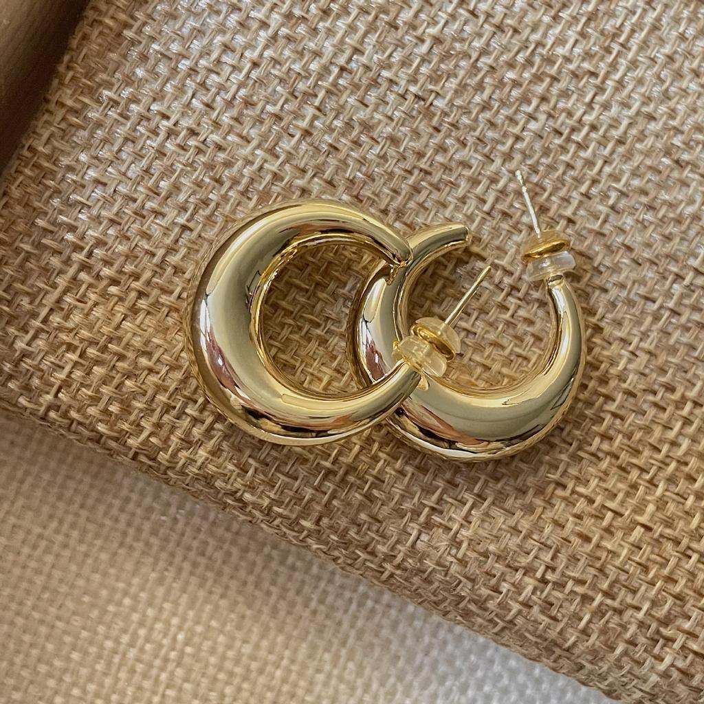 Элегантные большие металлические серьги в форме полумесяца и полукруга - Серебряная игла для женщин