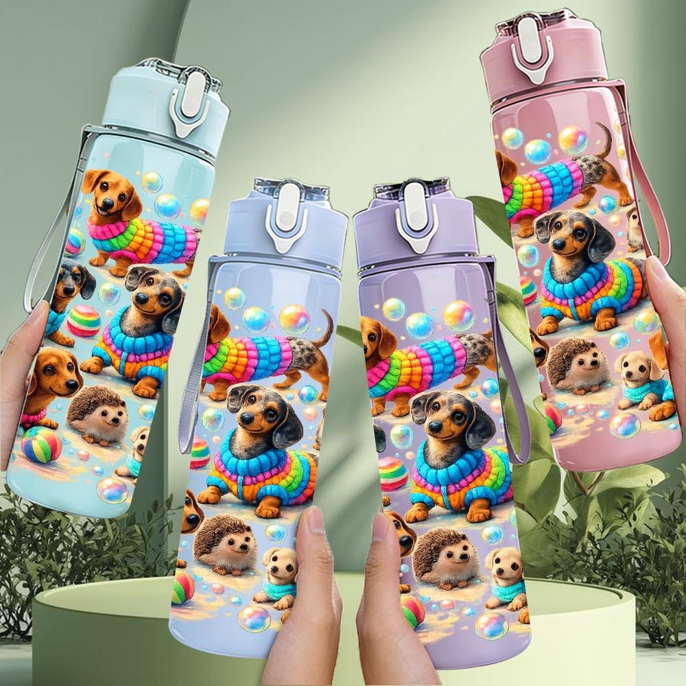 1PC Colorful Bear Toy Pile Cartoon Print 750ml Color Plastic Sports Water Bottle Leakproof Flip Straw Lid Suitable for Sports Office Home Use