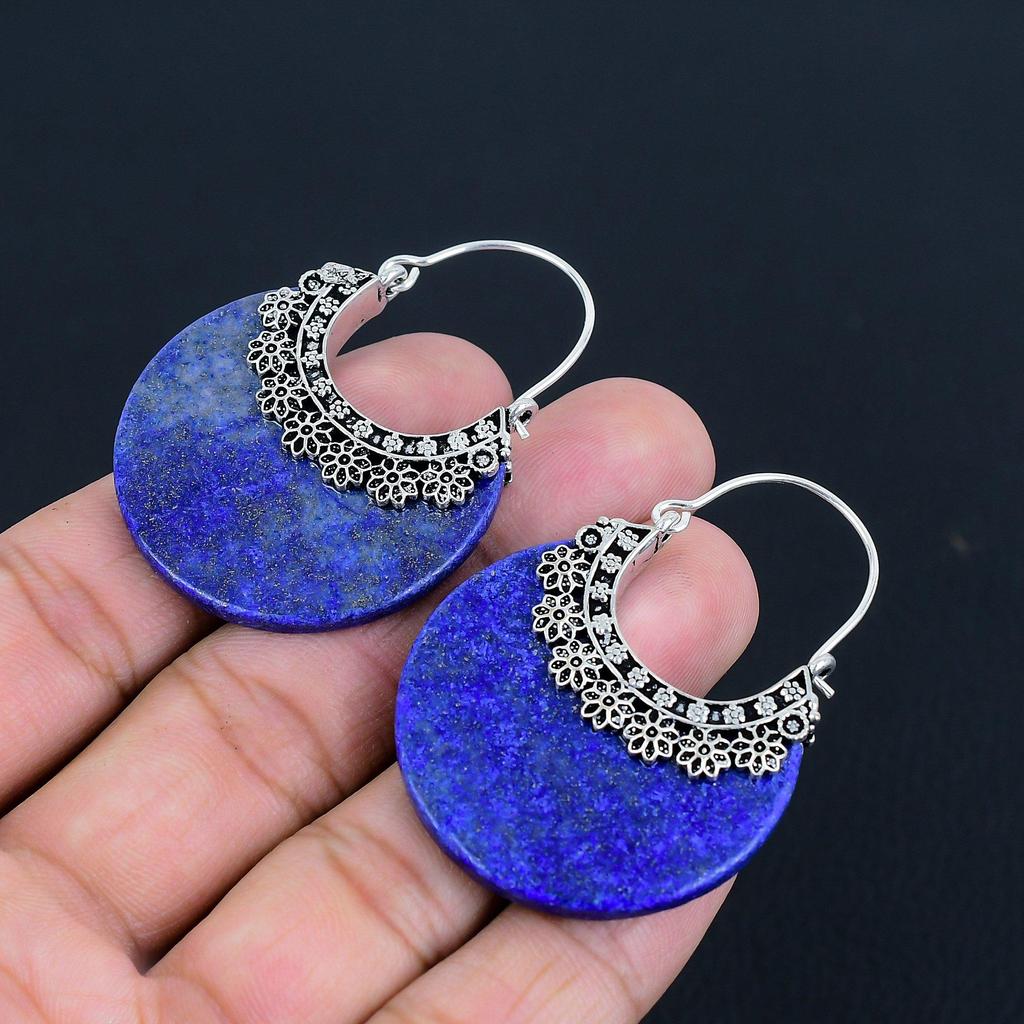 Серьги с лазуритом из цельного серебра 925 пробы, ручной работы, ювелирное украшение в подарок для женщин и девушек LG-577