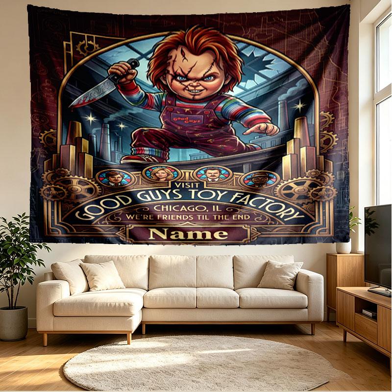 Custom Name Personalized Horror Theme Chucky Print Tapestry, Wall Art Decor, Bedroom, Dorm, Apartment, LivingRoom, Party Backdrop, Gift for Birthday