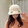 Women's Fashion Autumn and Winter Thicken Warm Rabbit Fur Hat Student Girl's Cute Korean Style Cartoon Frog Bucket Hat
