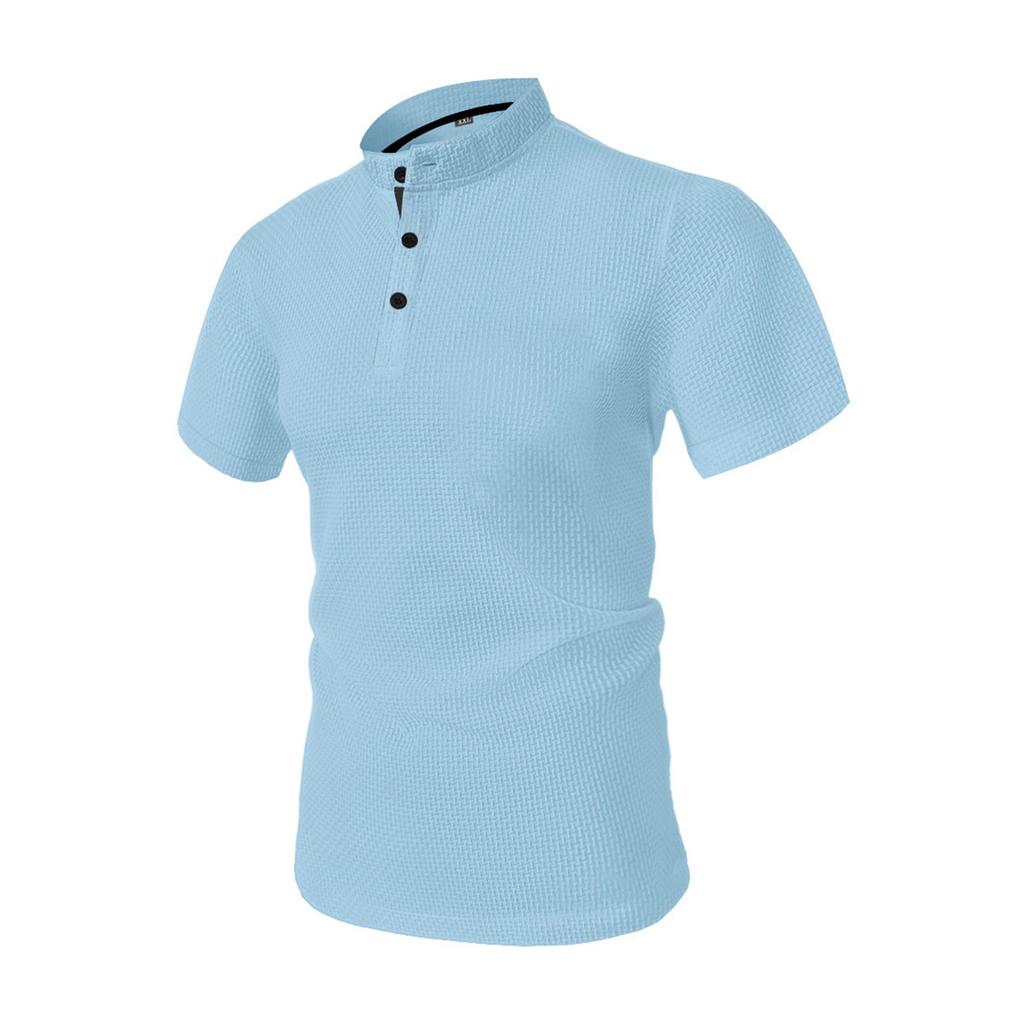 Men's Summer Solid Color Botton Collar Short Sleeve Tops Men's Loose Sports Casual Tops
