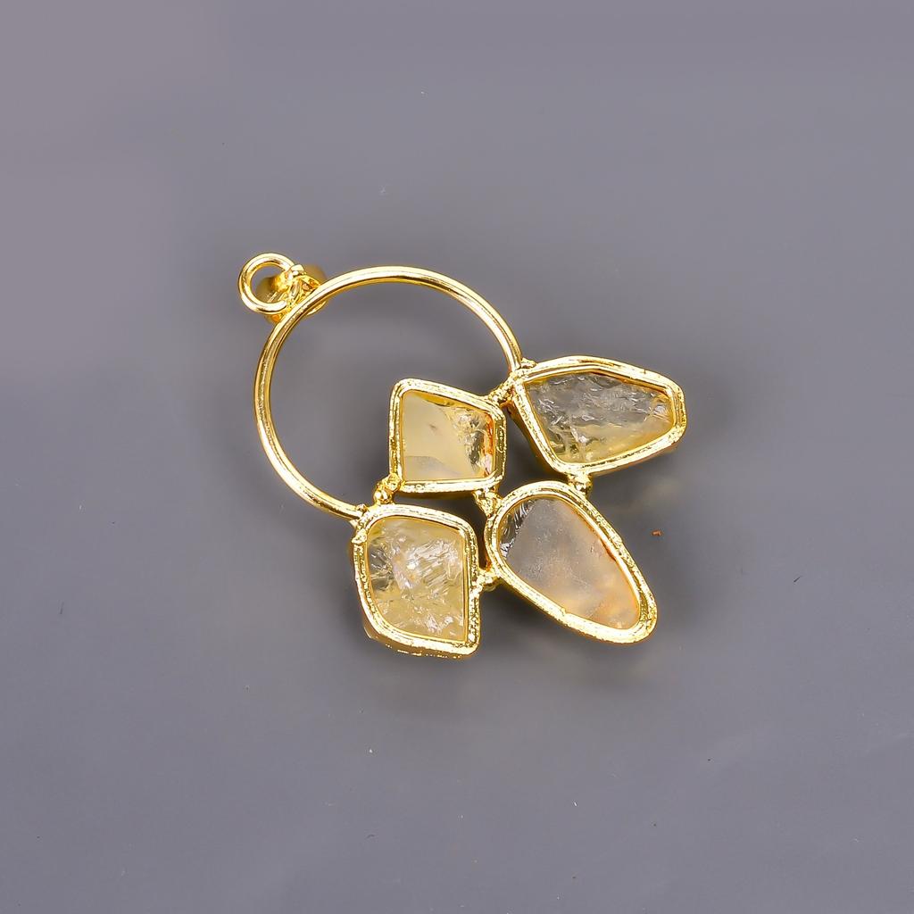 Цитрин Драгоценный камень Позолоченный День сестер Электроформованный Этнический Обручальный кулон V-119