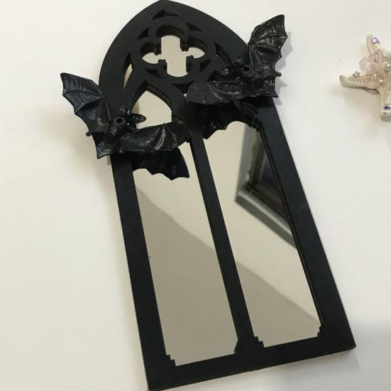 Gothic Cathedral Window Mirror Vintage Baroque Wooden Black Bat Mirror Home Office Living Room Bedroom Bathroom Decorative Wall Mirror