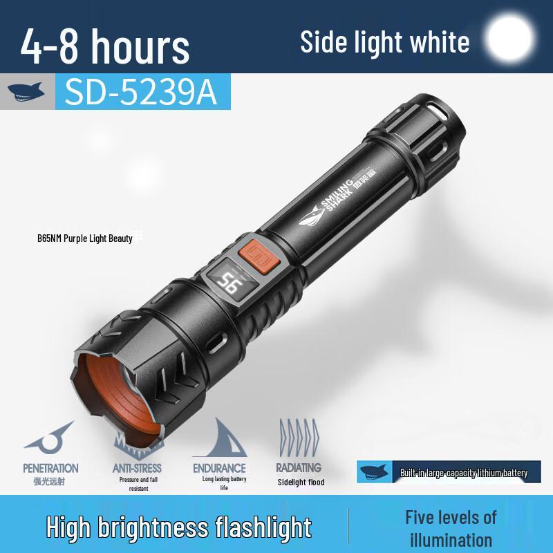 Перезаряжаемый зум-фонарик Smiling Shark SD-5239A с боковым светом, 2 шт.