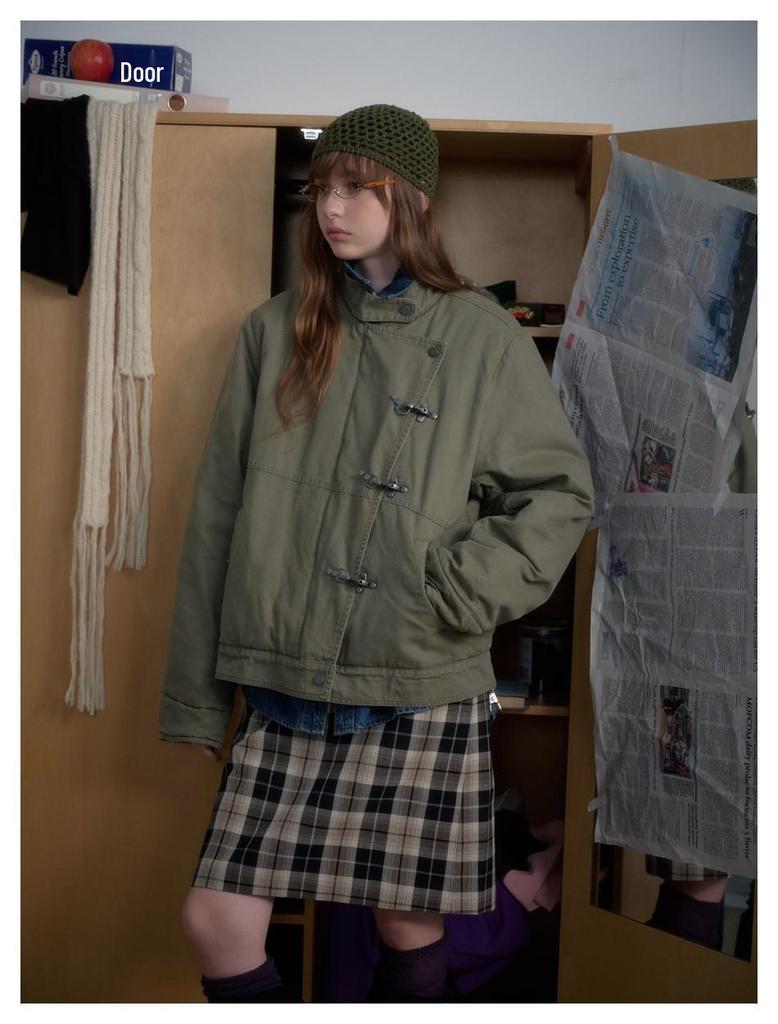 Trendy Unisex Retro Washed Metal Bit Workwear Jacket - Winter Stand Collar Cotton Coat