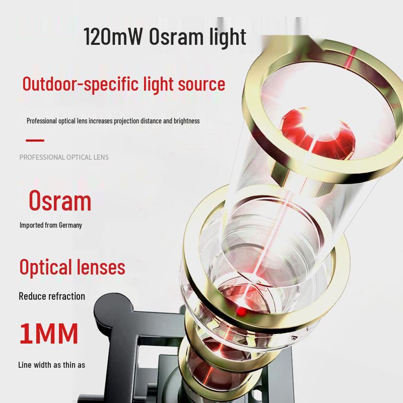 Outdoor 12-Line Red Laser Level: Infrared Burst Flash, Auto-Leveling Tool