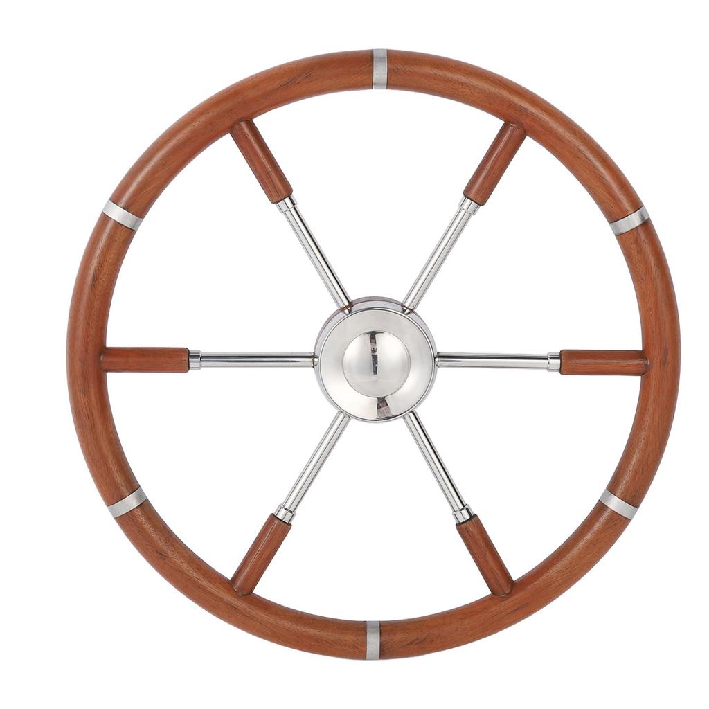 Teak Wood Handle Boat Steering Wheel 6 Spoke 304 Stainless Steel Center Frame Replacement Yachts Steering Wheel for 5